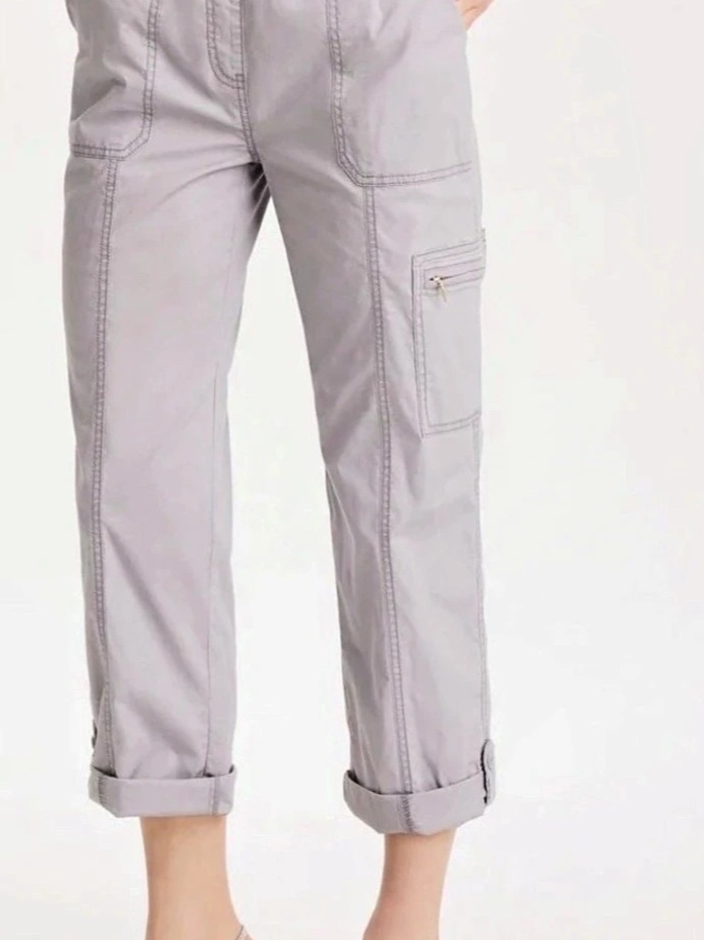 Chico's Poplin Cropped Roll Tab Pants, Gray, Size 2.5